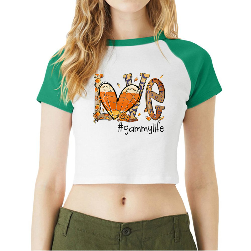 Womens Love Gammy Life Fall Season Autumn Pumpkin Halloween T Shirt Raglan Crop Top by peersodshamiw8 | Artistshot