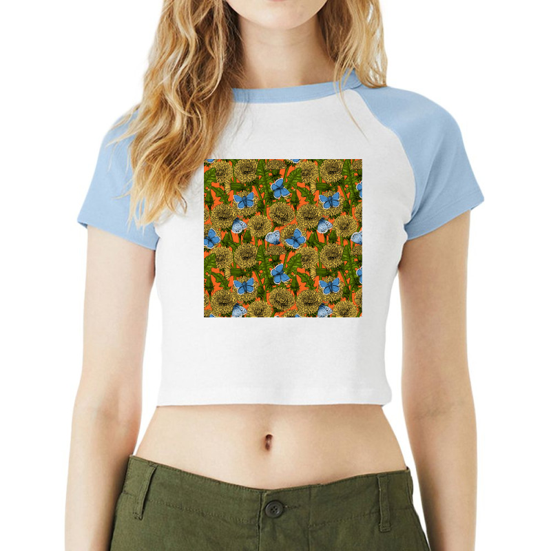 Dandelion T  Shirt Dandelion Meadow On Orange T  Shirt Raglan Crop Top by unwieldystatement | Artistshot