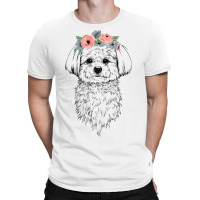 Maltese With Floral Headband Dog Mom T-shirt | Artistshot