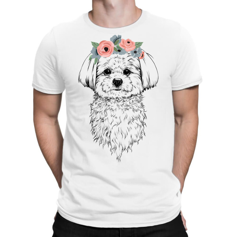 Maltese With Floral Headband Dog Mom T-shirt | Artistshot