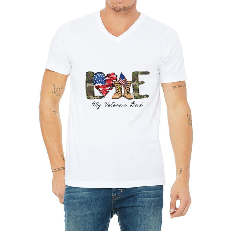 Love My Veteran Dad Military Family Veteran Us Vet V-neck Tee | Artistshot