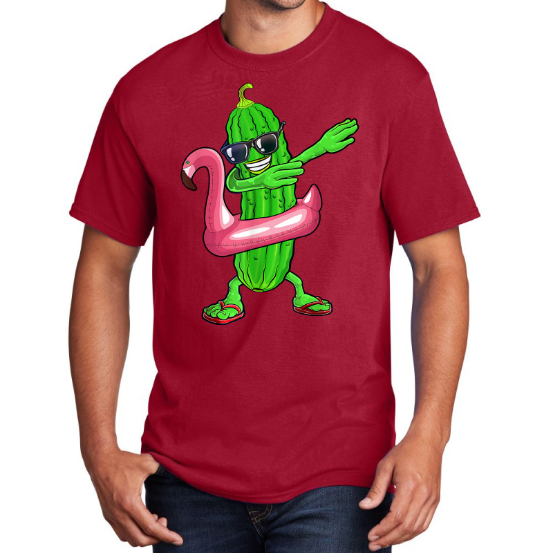 Dabbing Cucumber Pickle Flamingo Float Summer Tropical Fruit T Shirt Basic T-shirt by tamarogbbrazee4 | Artistshot