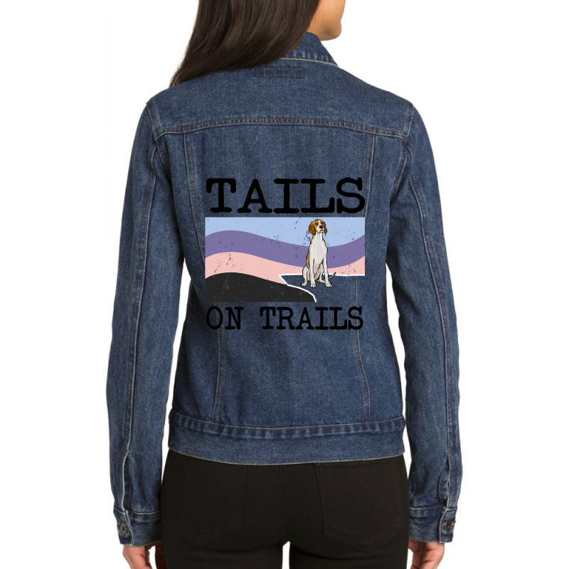 Irish Terrier Tails On Trails Funny Dog Hiking 8 Ladies Denim Jacket by GwendalyForsberg | Artistshot