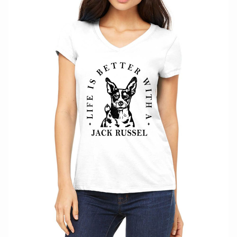 Jack Russel Life Better With Dog Mom Dad Women's V-Neck T-Shirt by AngelikaBeckner | Artistshot