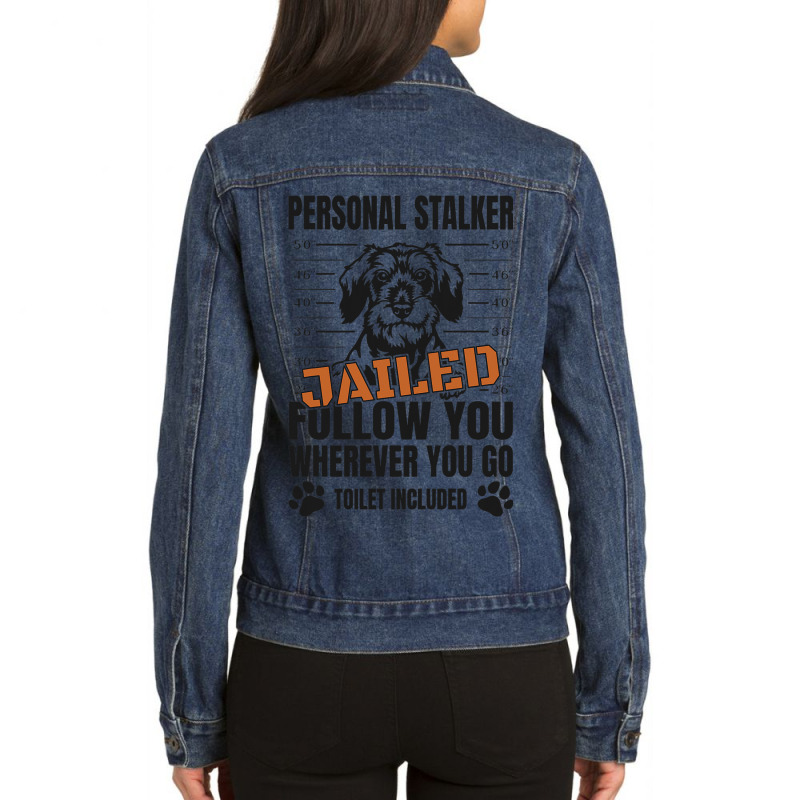 Jailed Personal Stalker Dog Miniature Schnauzer Ladies Denim Jacket by NariahPringl | Artistshot