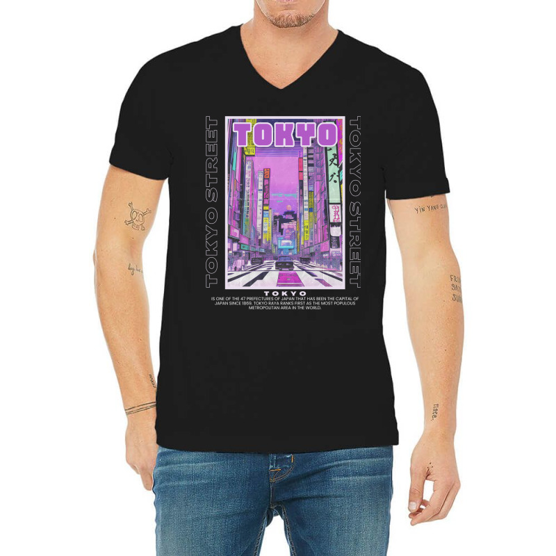 Tokyo Night City V-neck Tee | Artistshot