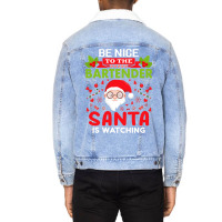 Be Nice To The Bartender Santa Is Watching Christm Unisex Sherpa-lined Denim Jacket | Artistshot