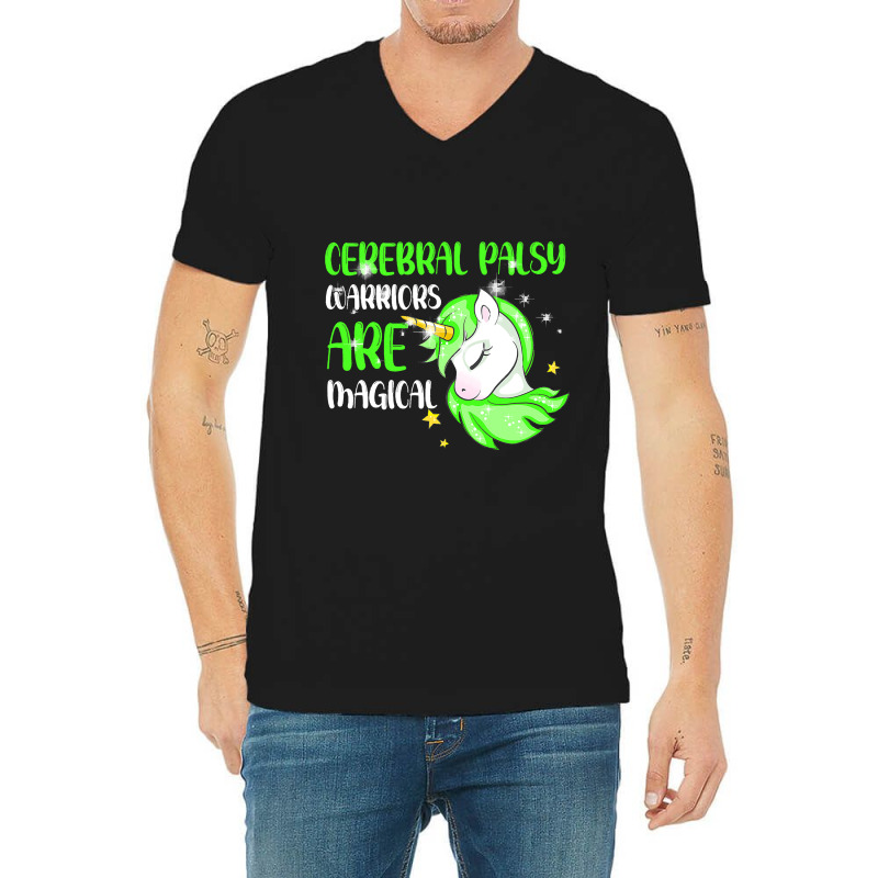 Cerebral Palsy Warrior Magical Unicorn Ataxic Gree V-Neck Tee by KamariSalisbur | Artistshot