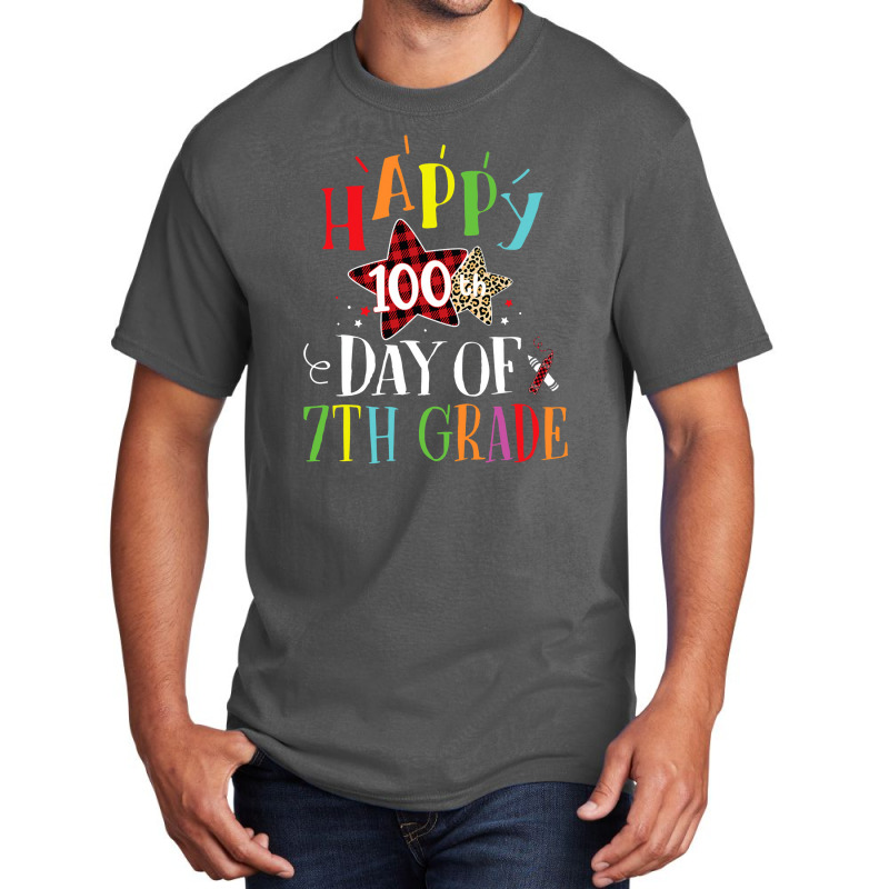 Red Plaid Leopard Happy 100th Day Of 7th Grade Basic T-shirt | Artistshot