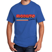 Modesto, Ca Retro Typography Design Basic T-shirt | Artistshot