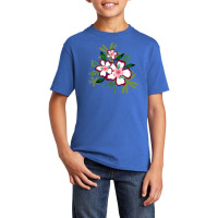 White And Volet Flower With Green Leaves Basic Youth T-shirt | Artistshot