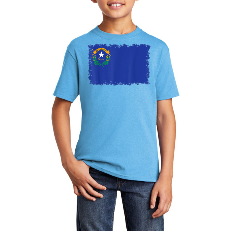 Nevada State Flag T Shirt With Torn Edges Basic Youth T-shirt by marshall0976 | Artistshot