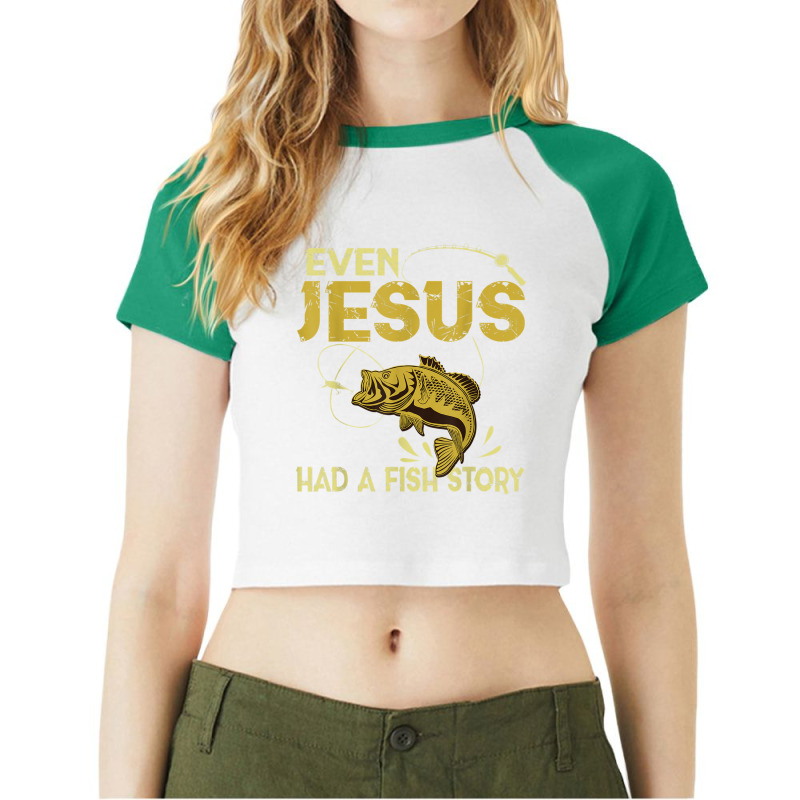 Fishing Gifts - Even Jesus Had A Fish Story Funny Character Videogames Raglan Crop Top by Aria-Proctor | Artistshot