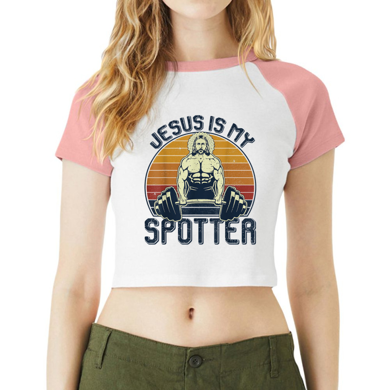 Jesus Is My Spotter Funny Christian Weightlifting Gym My Favorite Peop Raglan Crop Top by Aria-Proctor | Artistshot