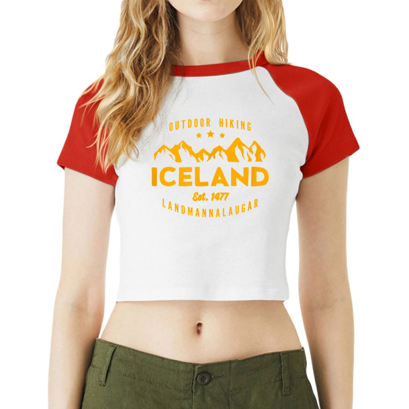 Iceland Hiking Landmannalaugar Est. 1477 T Shirt Raglan Crop Top by jaiahlowes | Artistshot