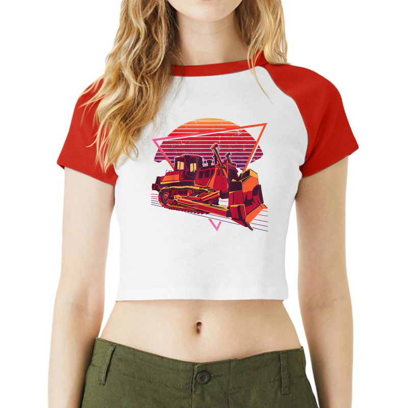 Retro Futuristic Bulldozer Tractor T Shirt Raglan Crop Top by AbidahToenges | Artistshot