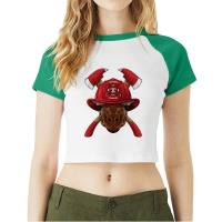 Firefighter Giraffe Fireman Boys Kids Fire Rescue Animal 266 Raglan Crop Top | Artistshot