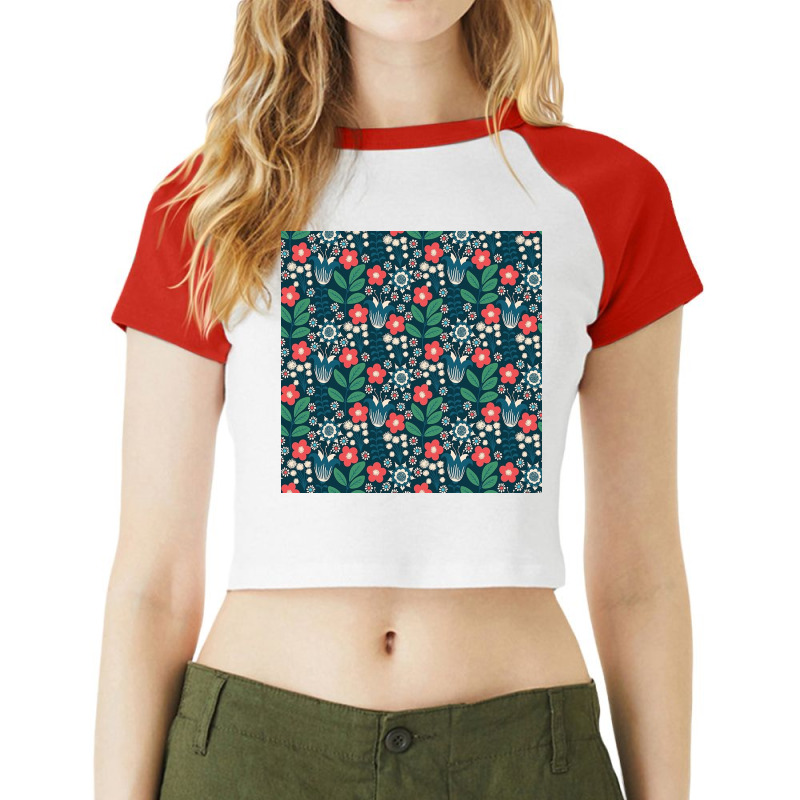 Floral Meadow In Red Raglan Crop Top by lorismerch | Artistshot