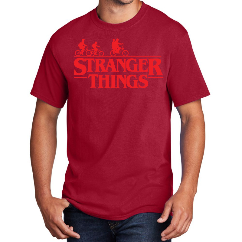 Stranger  Bike Ride Upside Down Silhouette Basic T-shirt by fletcher | Artistshot