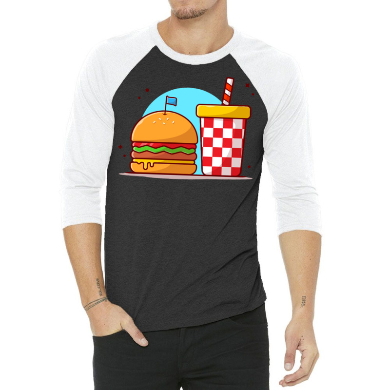 Burger And Soda Cartoon 3/4 Sleeve Shirt | Artistshot