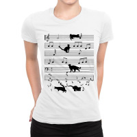 Black Cat Kitten Playing Music Note Clef Musician  Ladies Fitted T-shirt | Artistshot