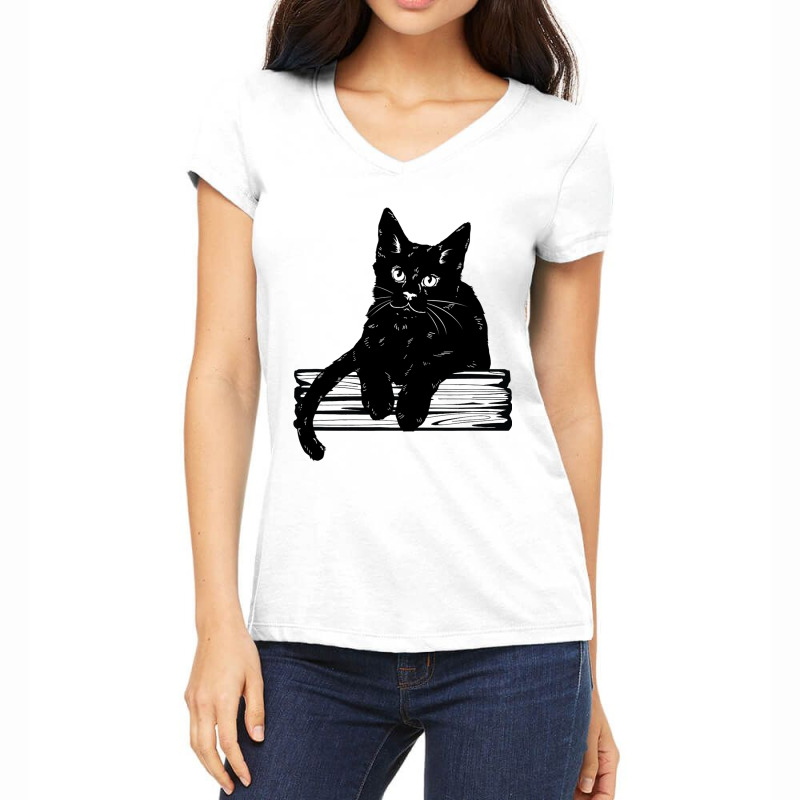 Black Cat Leaning Over A Fence Women's V-Neck T-Shirt by DEBORAHBOURSSIQUOT | Artistshot