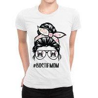 Bostie Mom Messy Bun Hair Glasses Boston Terrier M Ladies Fitted T-shirt | Artistshot