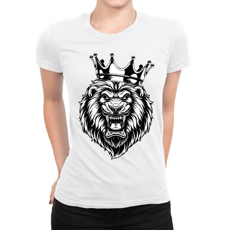 Angry Lion King Ferocious Lion With Crown Ladies Fitted T-Shirt by KatanaFarkas | Artistshot