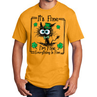 Black Cat Patricks Day Its Fine Im Fine Everything Basic T-shirt | Artistshot