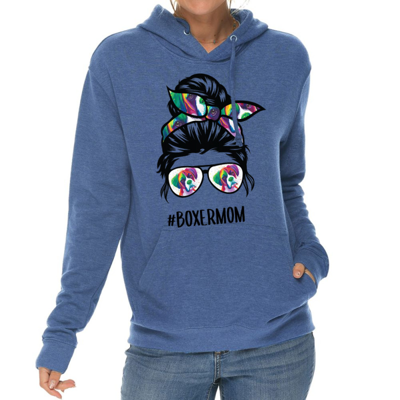 Boxer Mom Messy Bun Hair Dog Lover Lightweight Hoodie | Artistshot