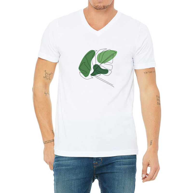 Monstera Floral One Line Art V-Neck Tee by albariziart | Artistshot