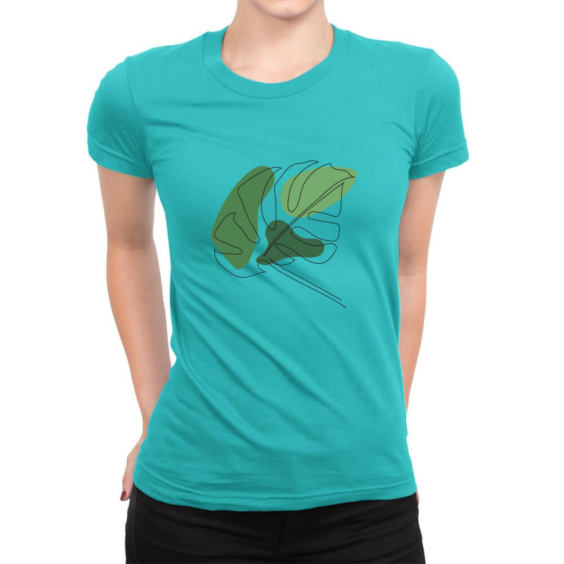 Monstera Floral One Line Art Ladies Fitted T-Shirt by albariziart | Artistshot