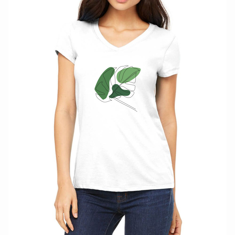 Monstera Floral One Line Art Women's V-Neck T-Shirt by albariziart | Artistshot