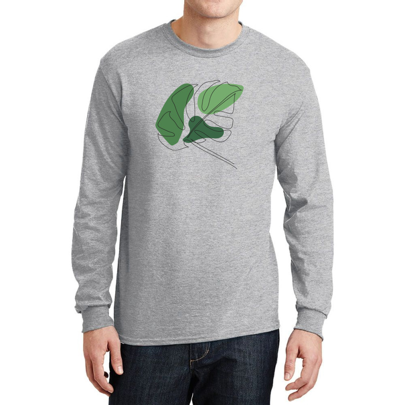 Monstera Floral One Line Art Long Sleeve Shirts by albariziart | Artistshot