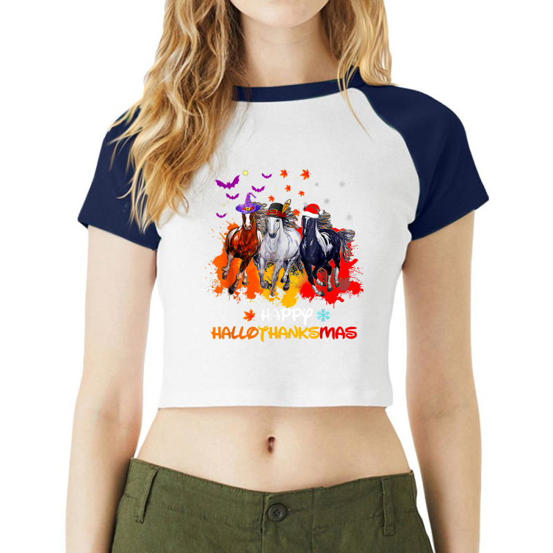 Halloween Thanksgiving Christmas Happy Hallothanksmas Horse 200 Raglan Crop Top by peafowl | Artistshot