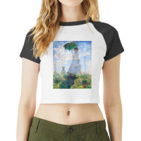 Monet's Woman With A Parasol  Modern Art Famous Painting T Shirt Raglan Crop Top | Artistshot