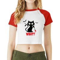 Black Cat With Knife Halloween Raglan Crop Top | Artistshot