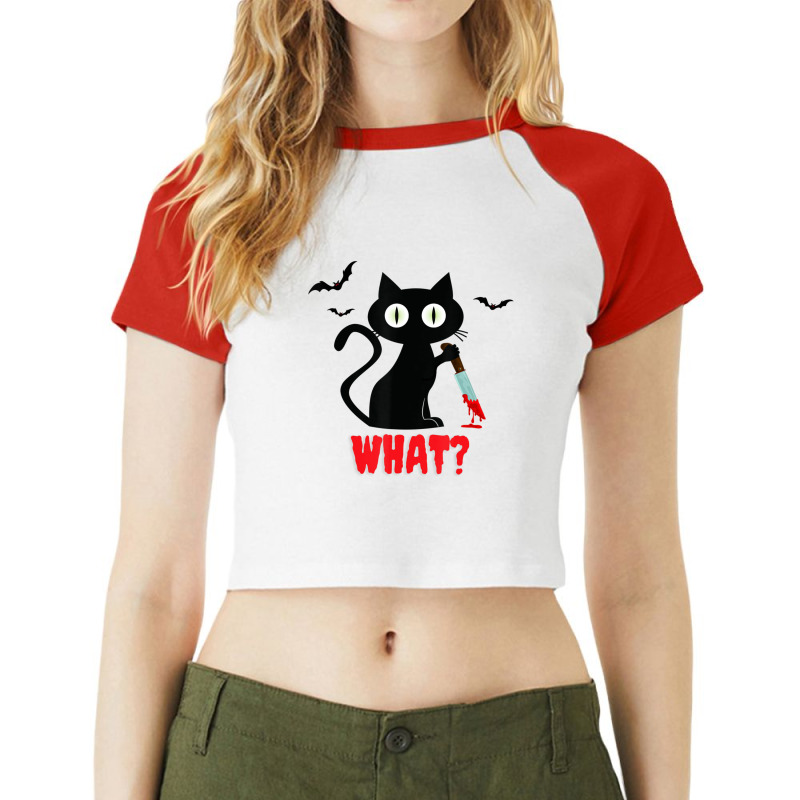 Black Cat With Knife Halloween Raglan Crop Top by BuenoBloom | Artistshot