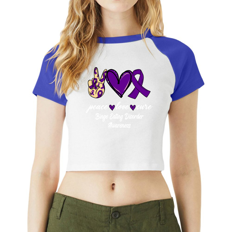 Peace Love Cure Binge Eating Disorder Ribbon Awareness Pullover Hoodie Raglan Crop Top by klezgbnist | Artistshot