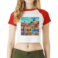 Italy Procida Island Marina Corricella Naples Bay Palette Knife Oil Pa Raglan Crop Top | Artistshot