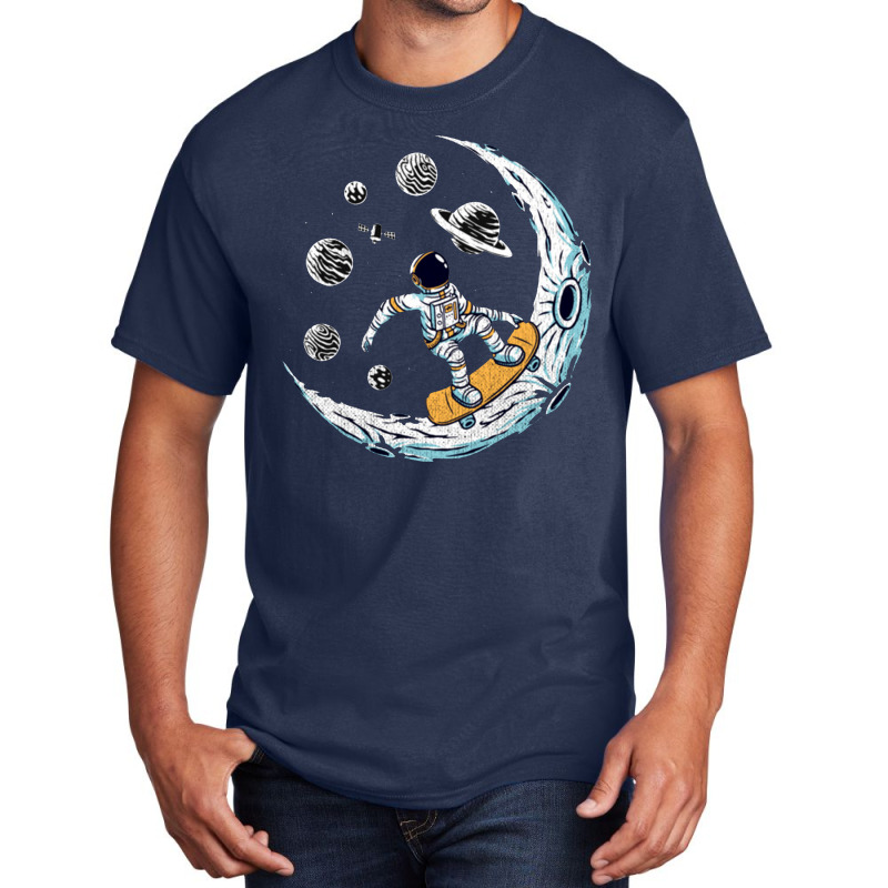 Skating Astronaut Moon Basic T-shirt | Artistshot