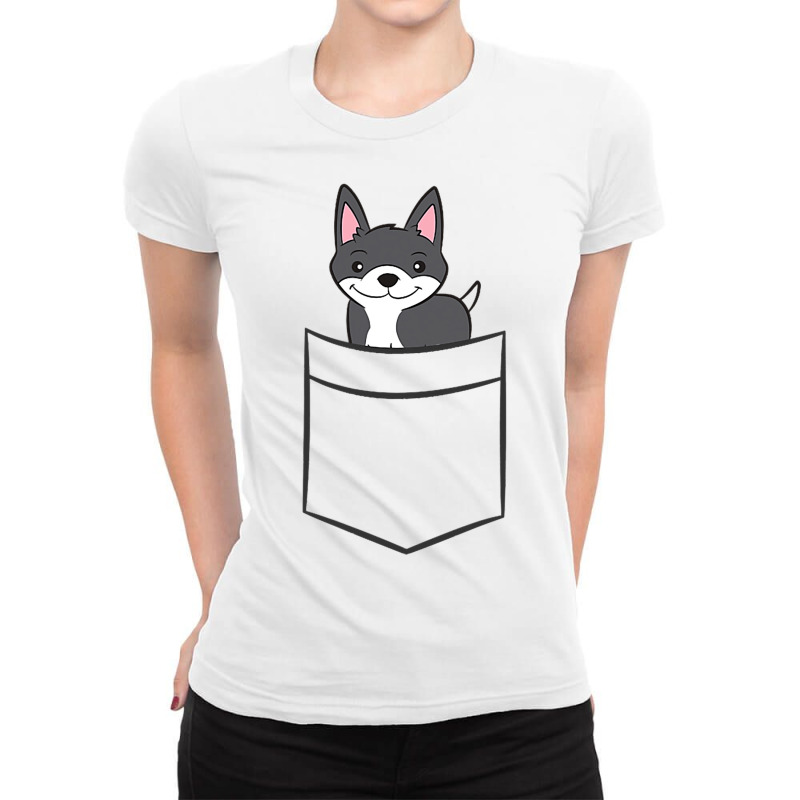 Boston Terrier Dog In Pocket Funny Boston Terrier Ladies Fitted T-Shirt by MATTHEWSEARCE | Artistshot