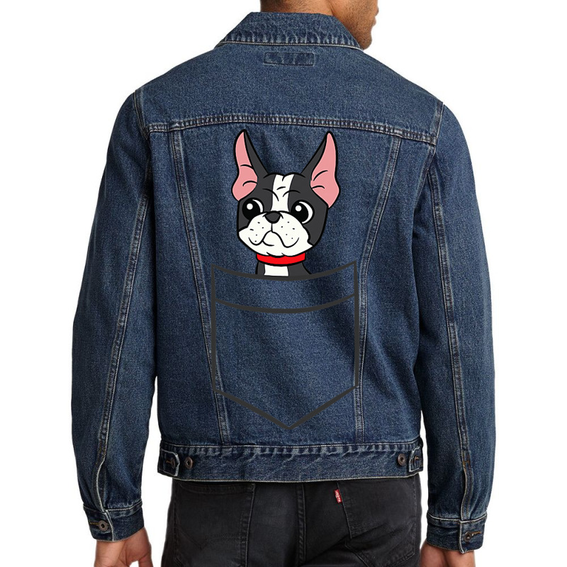 Boston Terrier Dog In The Pocket Funny Boston Terr Men Denim Jacket | Artistshot