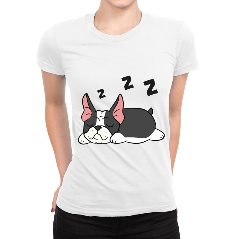 Boston Terrier Dog Pajama Funny Sleeping Boston Te Ladies Fitted T-Shirt by JESSELEON | Artistshot