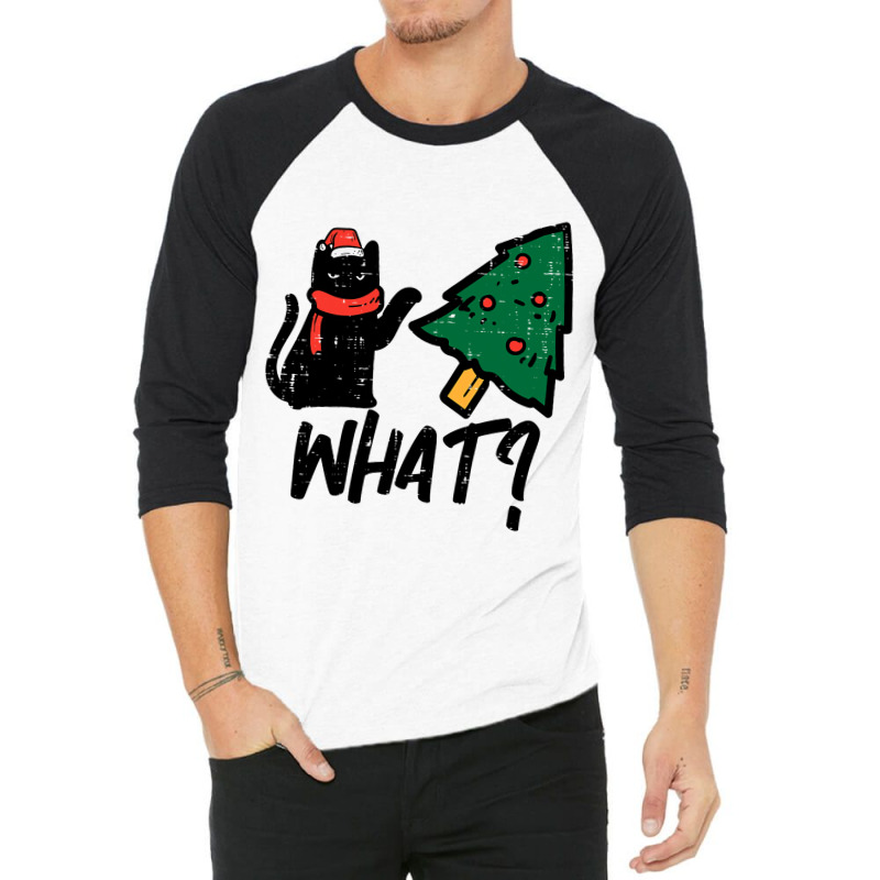 Black Cat Tipping Christmas Tree What Funny Men Wo 3/4 Sleeve Shirt | Artistshot