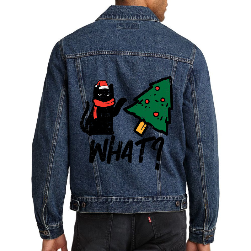 Black Cat Tipping Christmas Tree What Funny Men Wo Men Denim Jacket | Artistshot