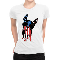 Boston Terrier Dog T Shirt American Flag Independe Ladies Fitted T-shirt | Artistshot