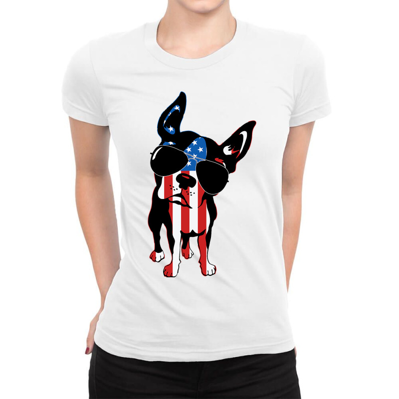 Boston Terrier Dog T Shirt American Flag Independe Ladies Fitted T-Shirt by NAOMIMONTGOMERY | Artistshot