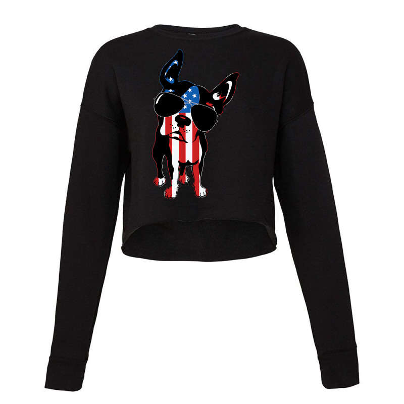 Boston Terrier Dog T Shirt American Flag Independe Cropped Sweater by NAOMIMONTGOMERY | Artistshot