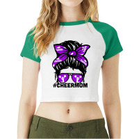 Cheer Mother Mama Puple Megaphone Cheerleading Mom Messy Bun T Shirt Raglan Crop Top | Artistshot